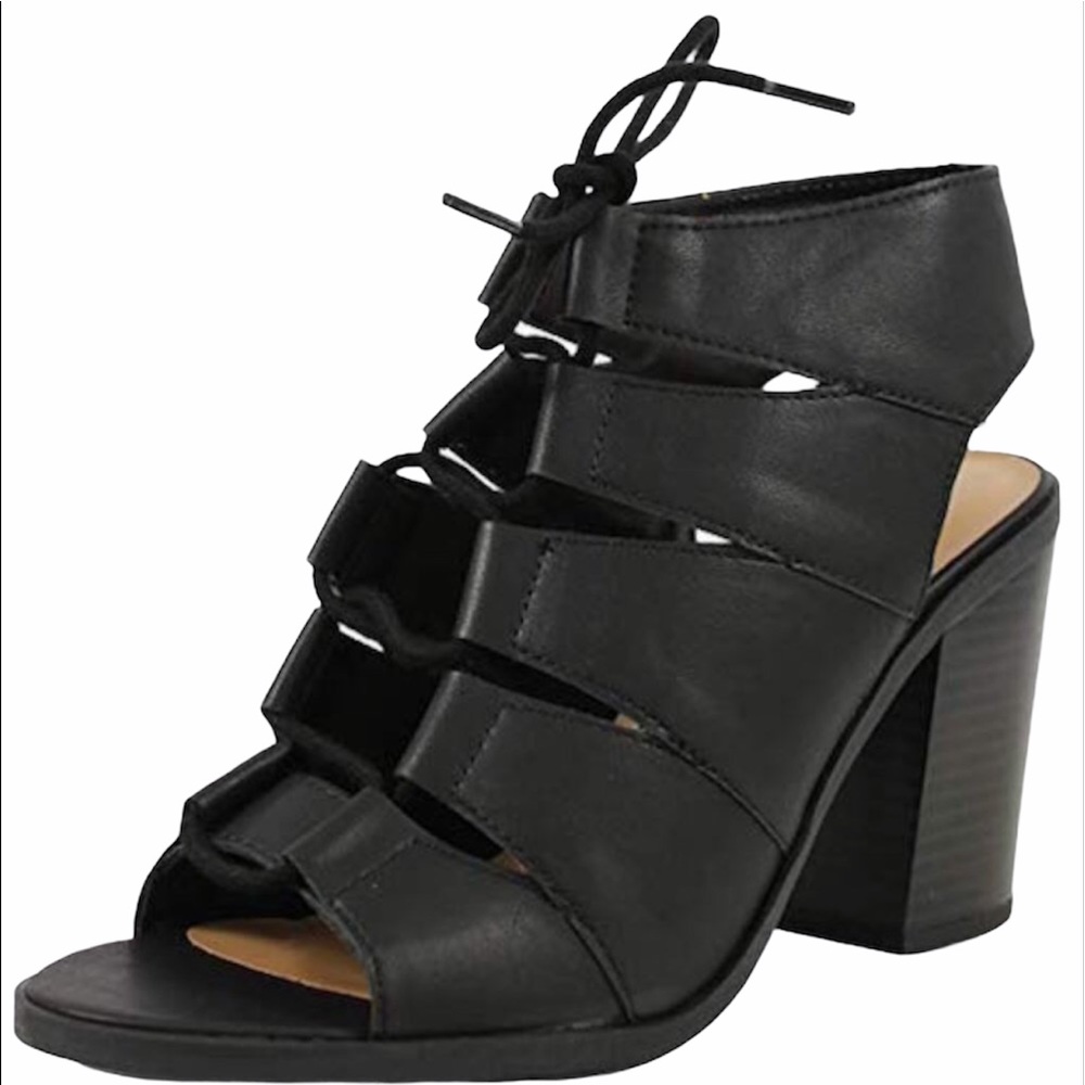 Soda Open Toe Lace Up Block Heel